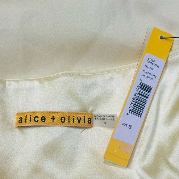 NWT! Alice + Olivia Yellow Silk Taryn Twisted Halter Cocktail Dress. Size Small. - Picture 10 of 13